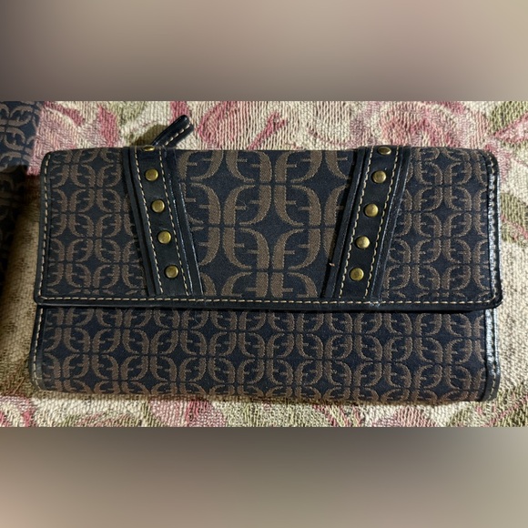 Vintage Fossil Signature Black Monogram Satchel Bag & Matching Wallet Checkbook - Picture 10 of 16